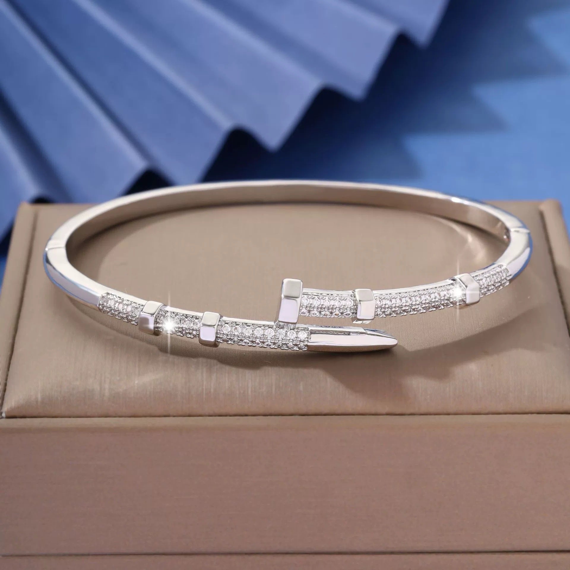 Wholesale Nail copper micro inlaid zircon open bracelet