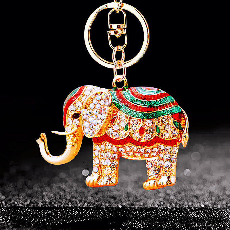 Wholesale Crystal studded diamond elephant cute metal keychain