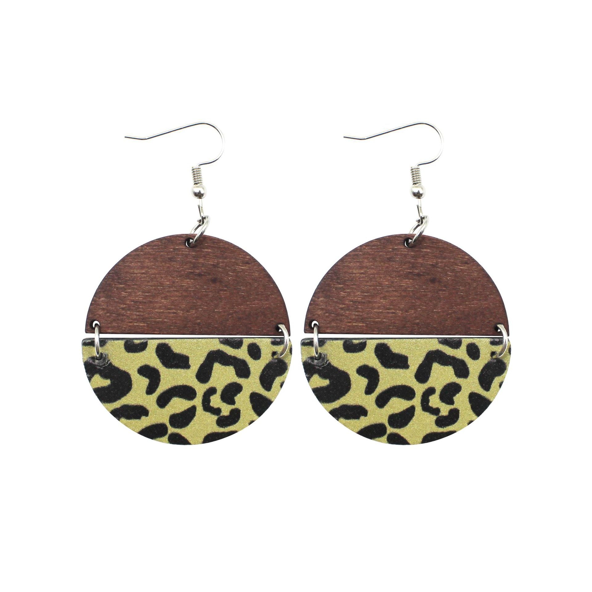Wholesale Alloy Wood Board Reflective Leather Leopard Print Earrings