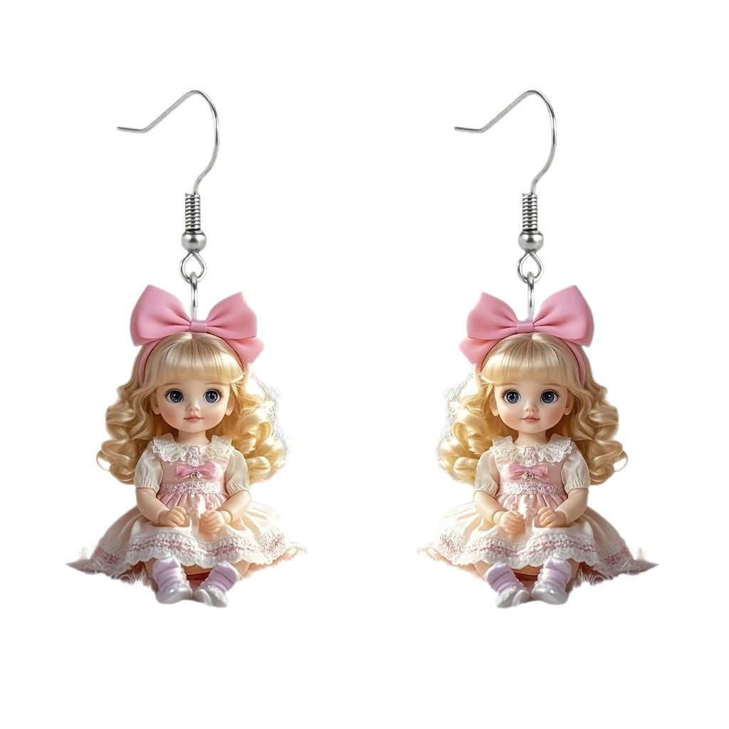 Wholesale Acrylic Doll Cartoon Earrings with Butterfly Dangles