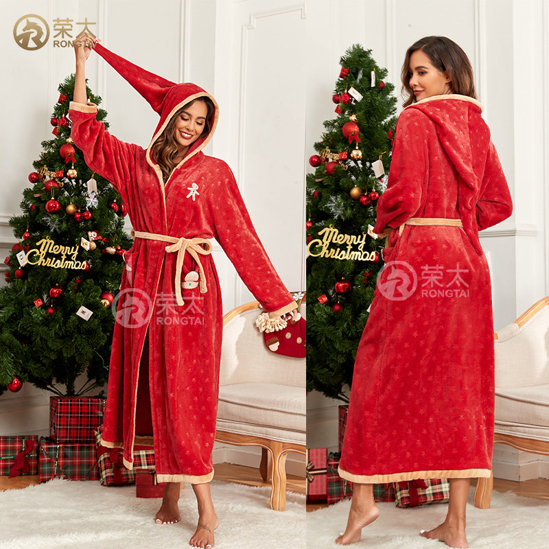 Wholesale Christmas Hooded Flannel Robe