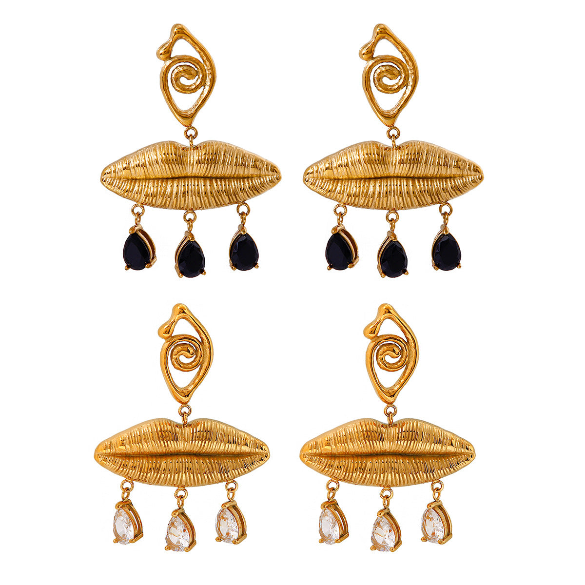 Wholesale 18k Gold Stainless Steel Rhinestone Spiral Devil Eye Pendant Earrings