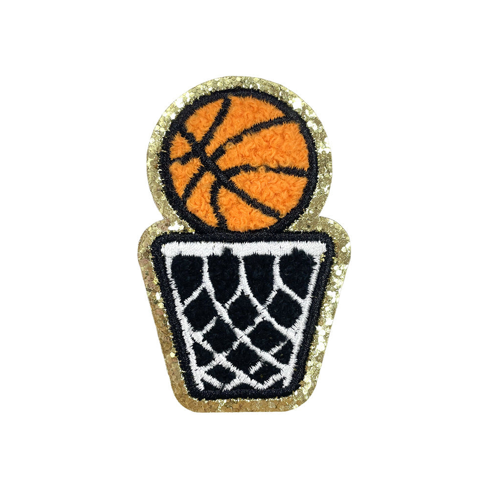 Wholesale Stylish Iron On Towel Embroidery Patches Sports Ball Design Gold Edge Glitter For Clothing Shoes Hats
