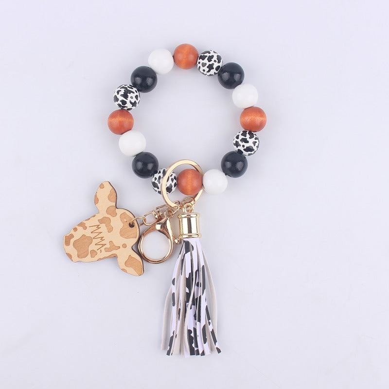 Wholesale Cartoon Western Cow Head Brand Silicone Beaded Wrist Keychain