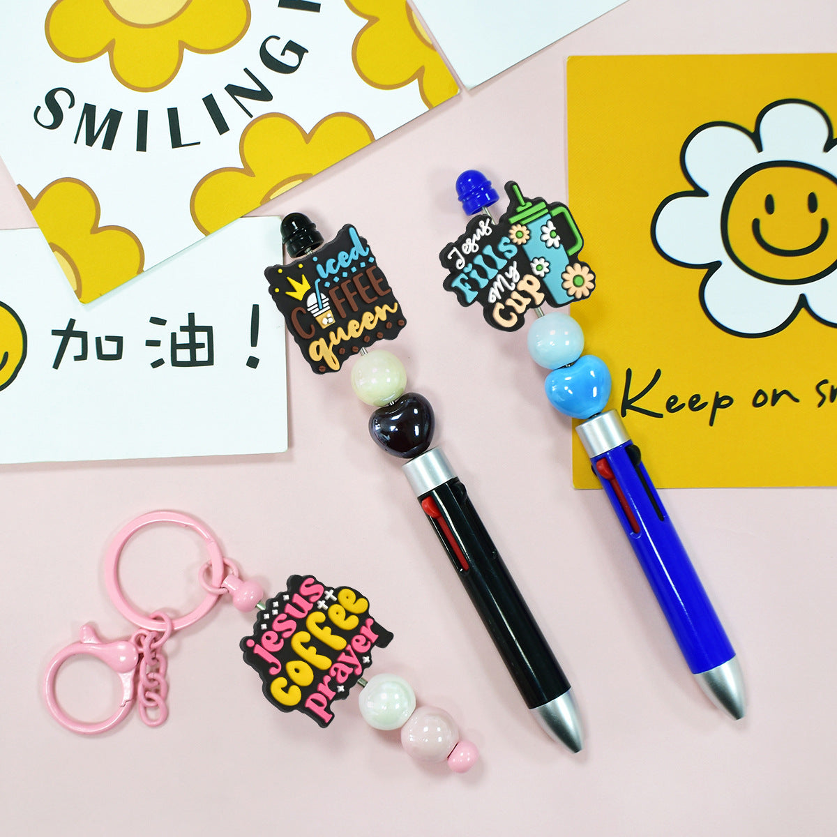 Wholesale  Random 100pcs  Coffee series PVC soft glue beaded DIY ballpoint pen