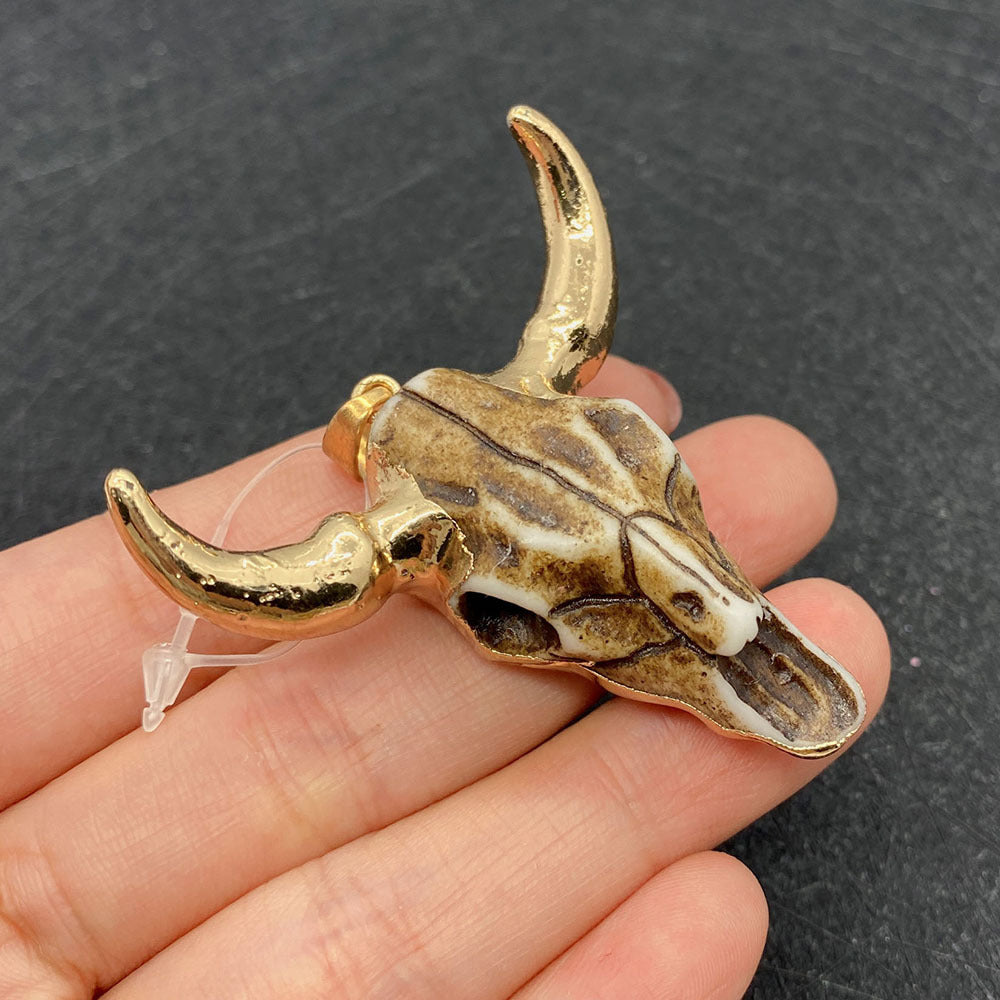 Wholesale 45×46mm Acrylic White Gold Bull Head Shape Melon Seed Buckle Pendant