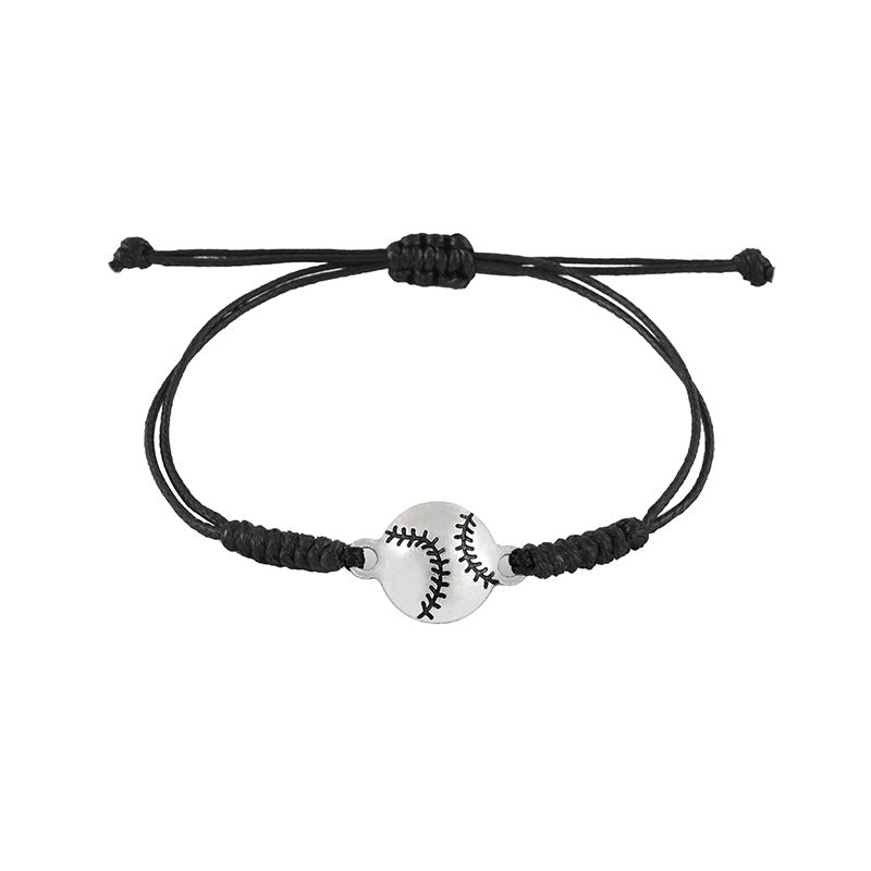 Wholesale Wax Thread Hand-woven Alloy Football Baseball Basketball Volleyball Rugby Pull Bracelet