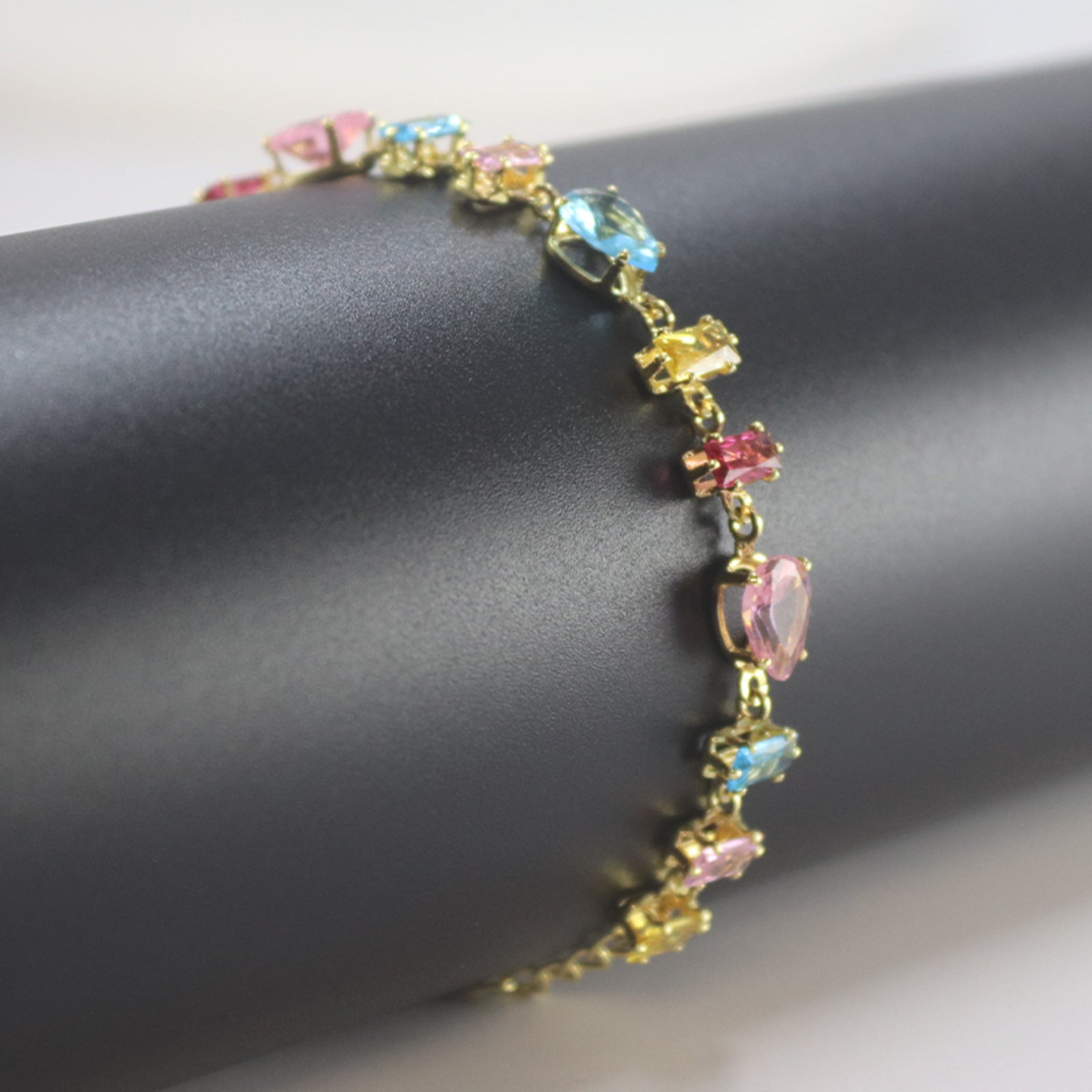 Wholesale Pink crystal rainbow couple bracelet