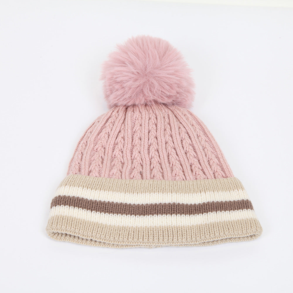Wholesale Wool Ball Knitted Hat Solid Color Striped Edge Wool Hat