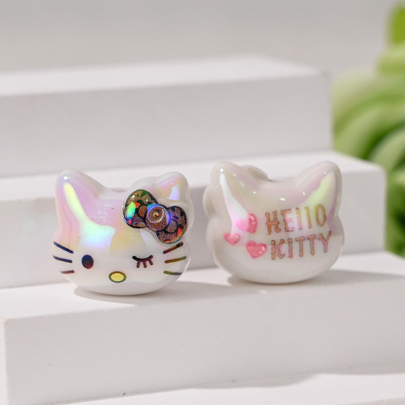 Wholesale 10pcs/pack Color-plated cute 3D cat head straight hole beads