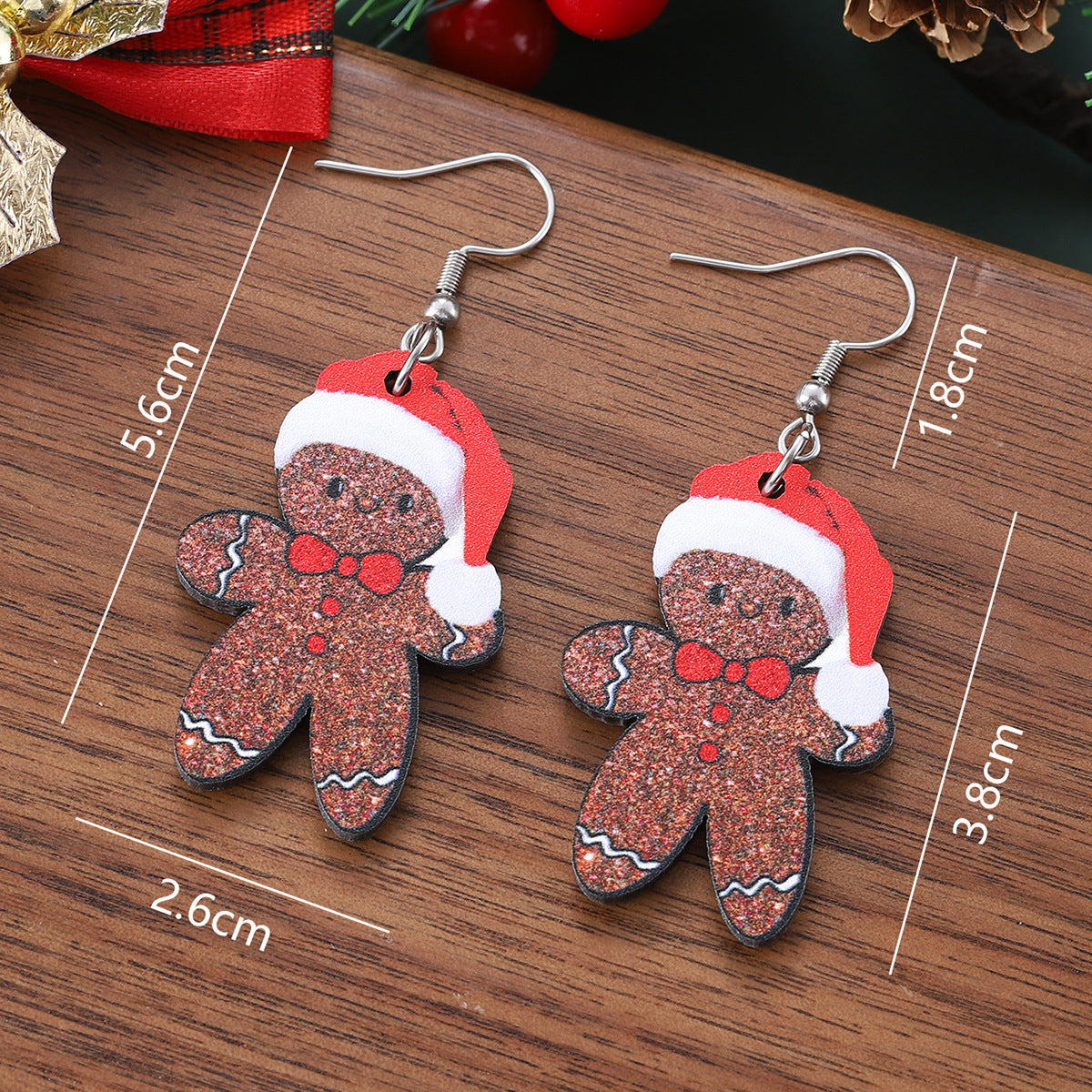 Wholesale Christmas hat gingerbread man wooden double-sided earrings