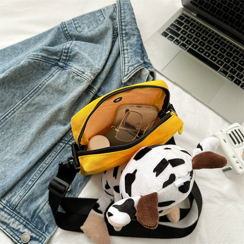 Wholesale Plush Cow Doll Canvas Crossbody Bags