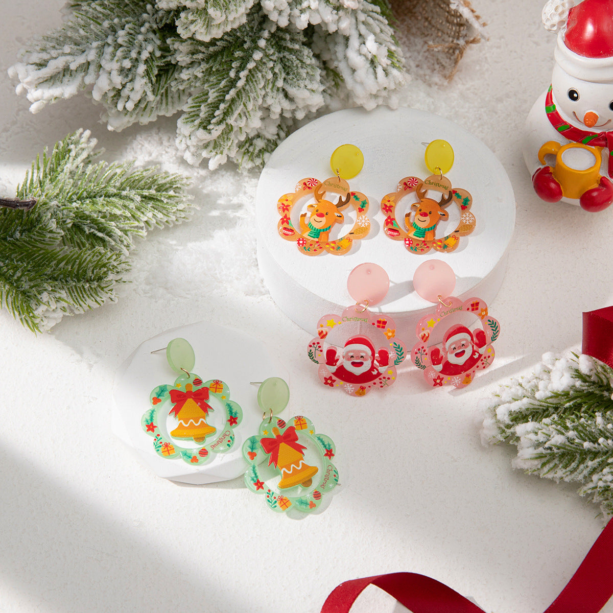 Wholesale Christmas Santa Elk Acrylic Earrings