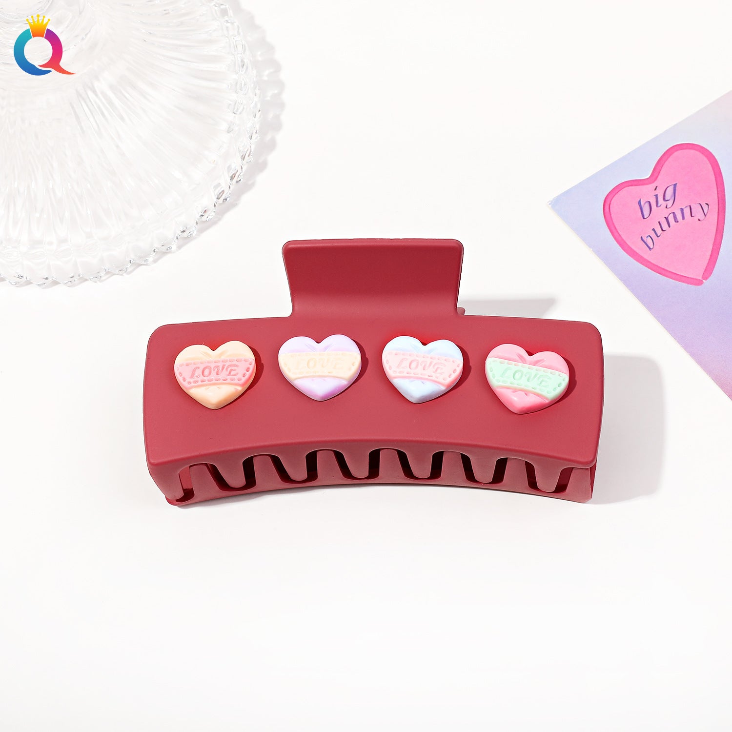 Wholesale Qiyue Valentine's Day headband pink love hairpin fabric wide-brimmed grip shark clip