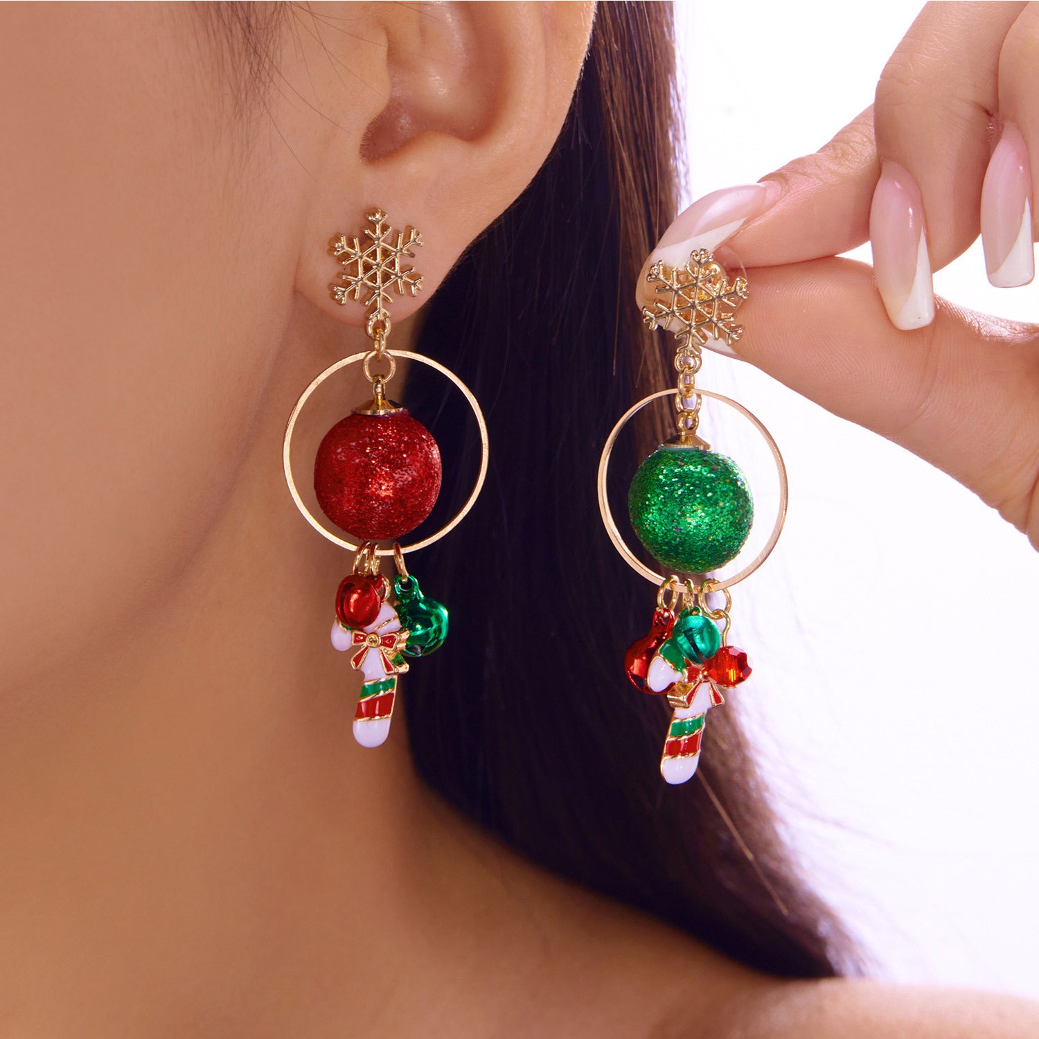 Wholesale Christmas red and green snowflake and snowman earrings