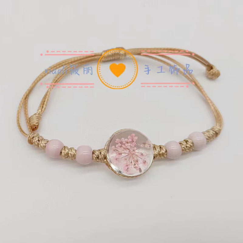 Wholesale Woven Colored Ceramic Beads Natural Real Flower Bracelet