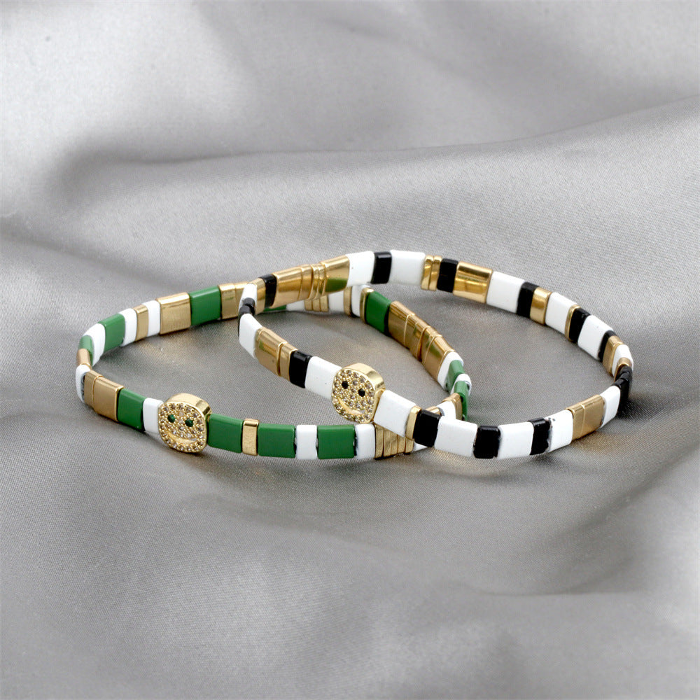 Wholesale Copper Spray Paint Handmade Beads Inlaid Zircon Smiley Bracelet