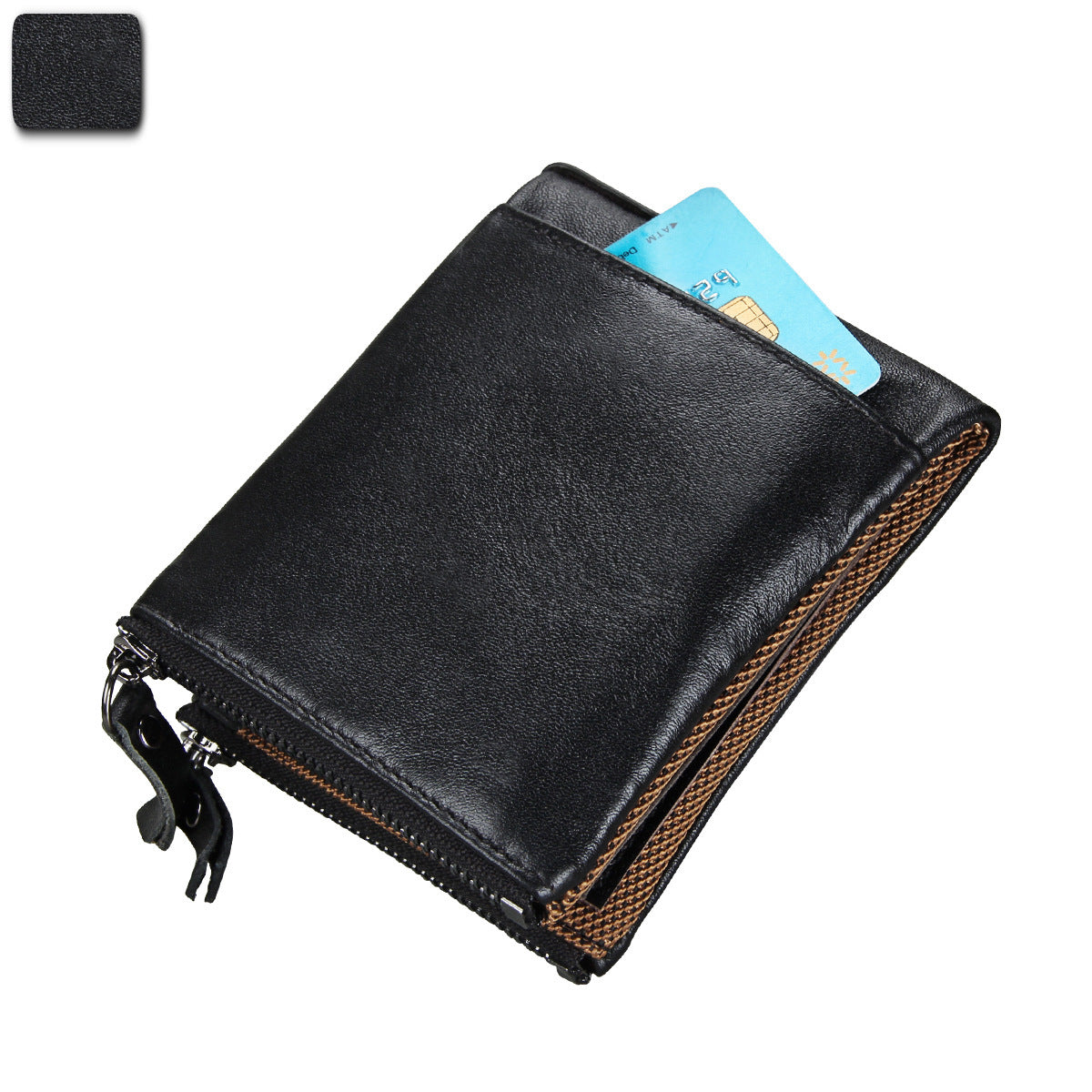 Wholesale Crazy Horse Cowhide Leather Wallet Double Zipper Coin Purse