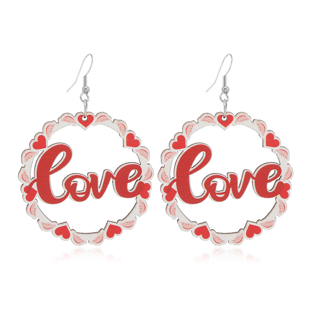Wholesale Valentine's Day Love Truck Balloon Red Lip Wooden Earrings