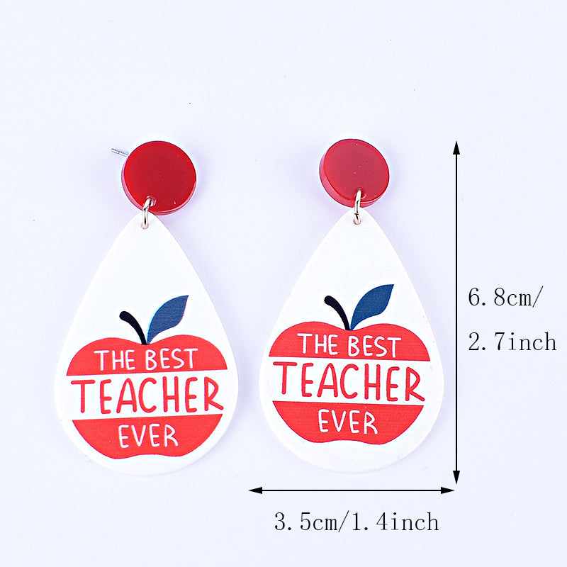 Wholesale Teacher's Day Back To School Season Pencil Rainbow Book Bag Book Red Apple Acrylic Earrings