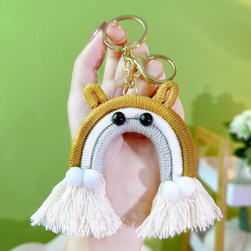 Wholesale Cotton Rope Handwoven Rainbow Tassel Keychain