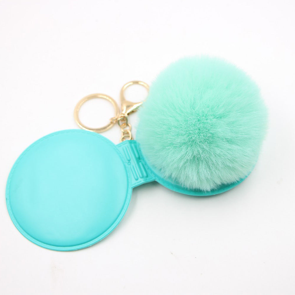 Wholesale Creative Light Gray Leather Pom Pom Mirror Keychain Bag Charm Car Key Accessory For Women Party Gift