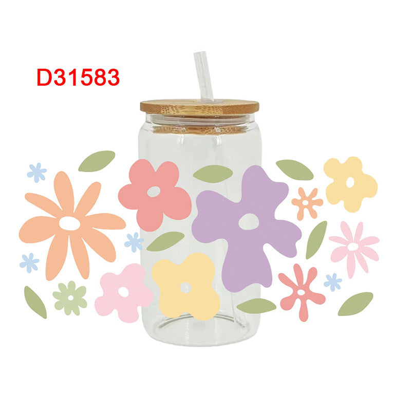 Wholesale colorful flowers 16oz Cup UV DTF Wraps