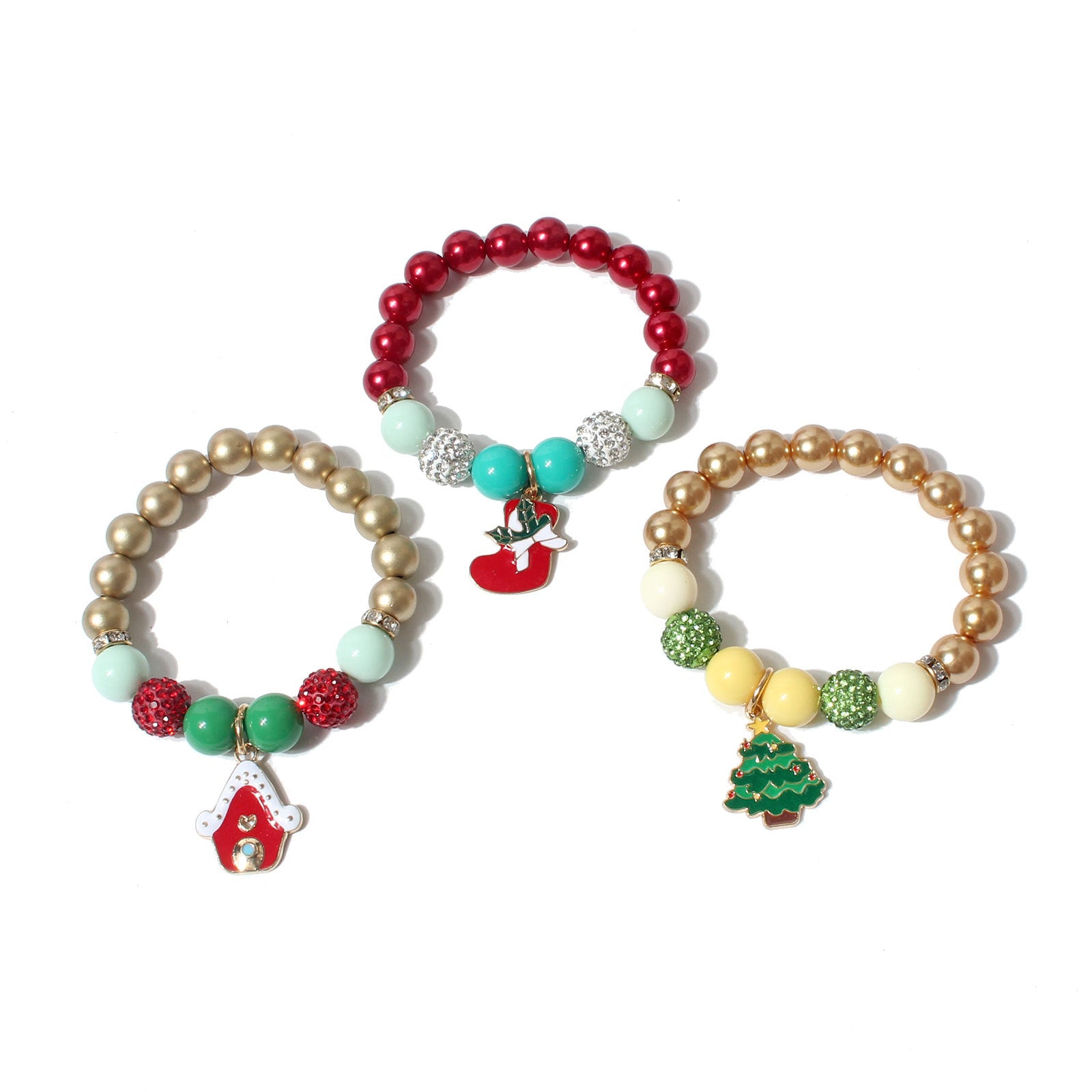 Wholesale Christmas polymer clay diamond ball colorful beads beaded bracelet
