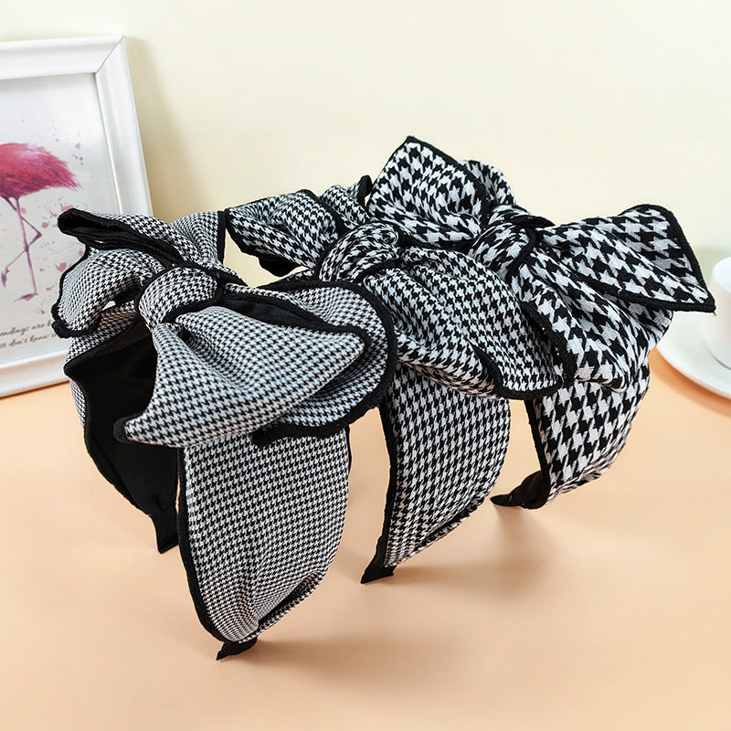 Wholesale Wide Edge Houndstooth Large Bow Fabric Headband