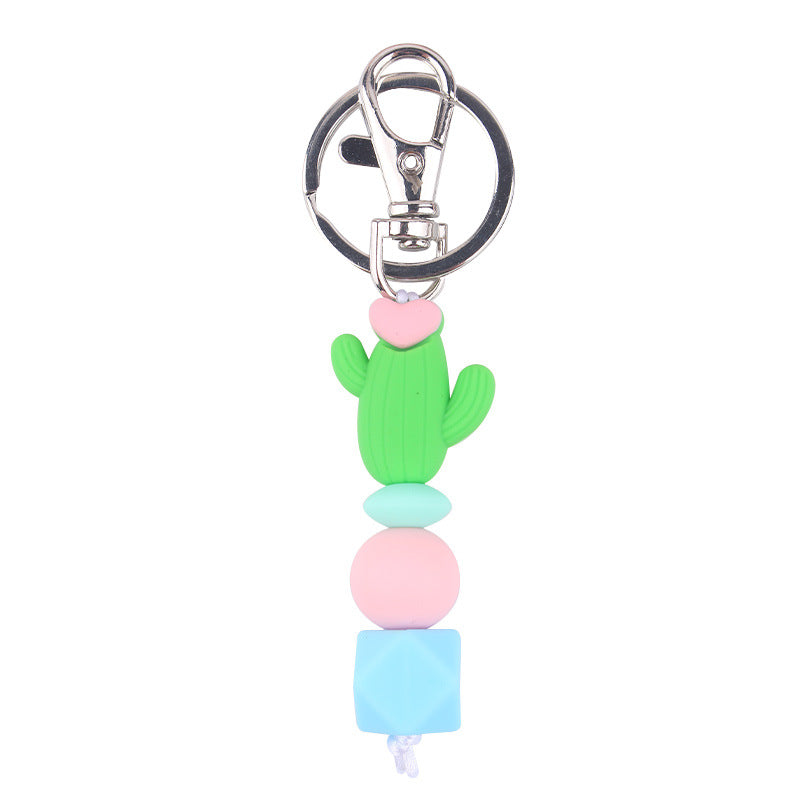 Wholesale Cartoon 3D Cactus Silicone Beaded Keychain