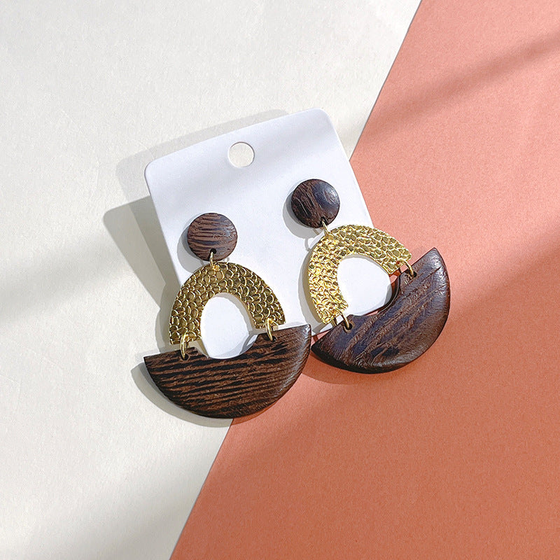 Wholesale Water droplet shaped geometric wooden earrings