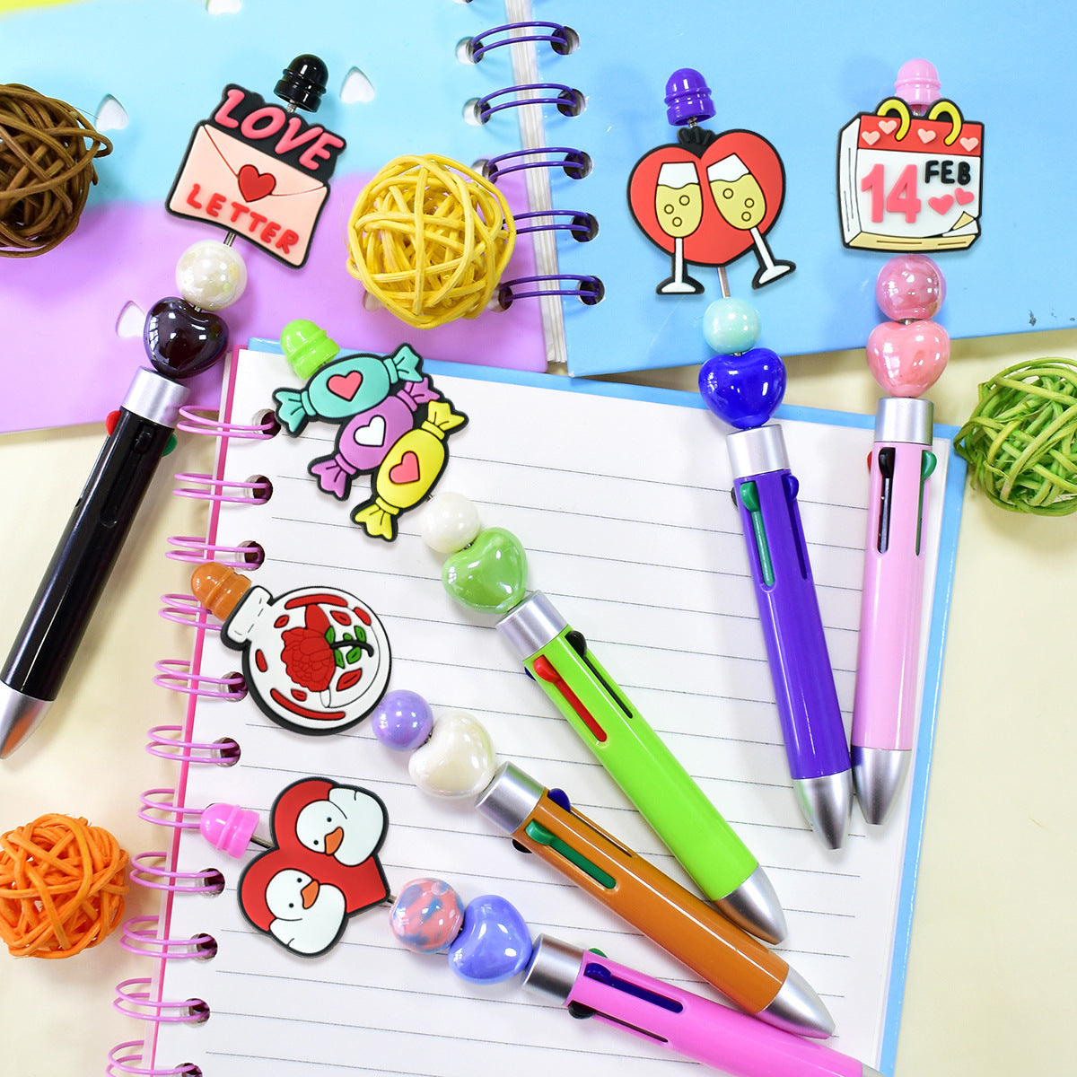 Wholesale Random 100pcs Valentine' s Day series cartoon PVC soft rubber double-sided beads