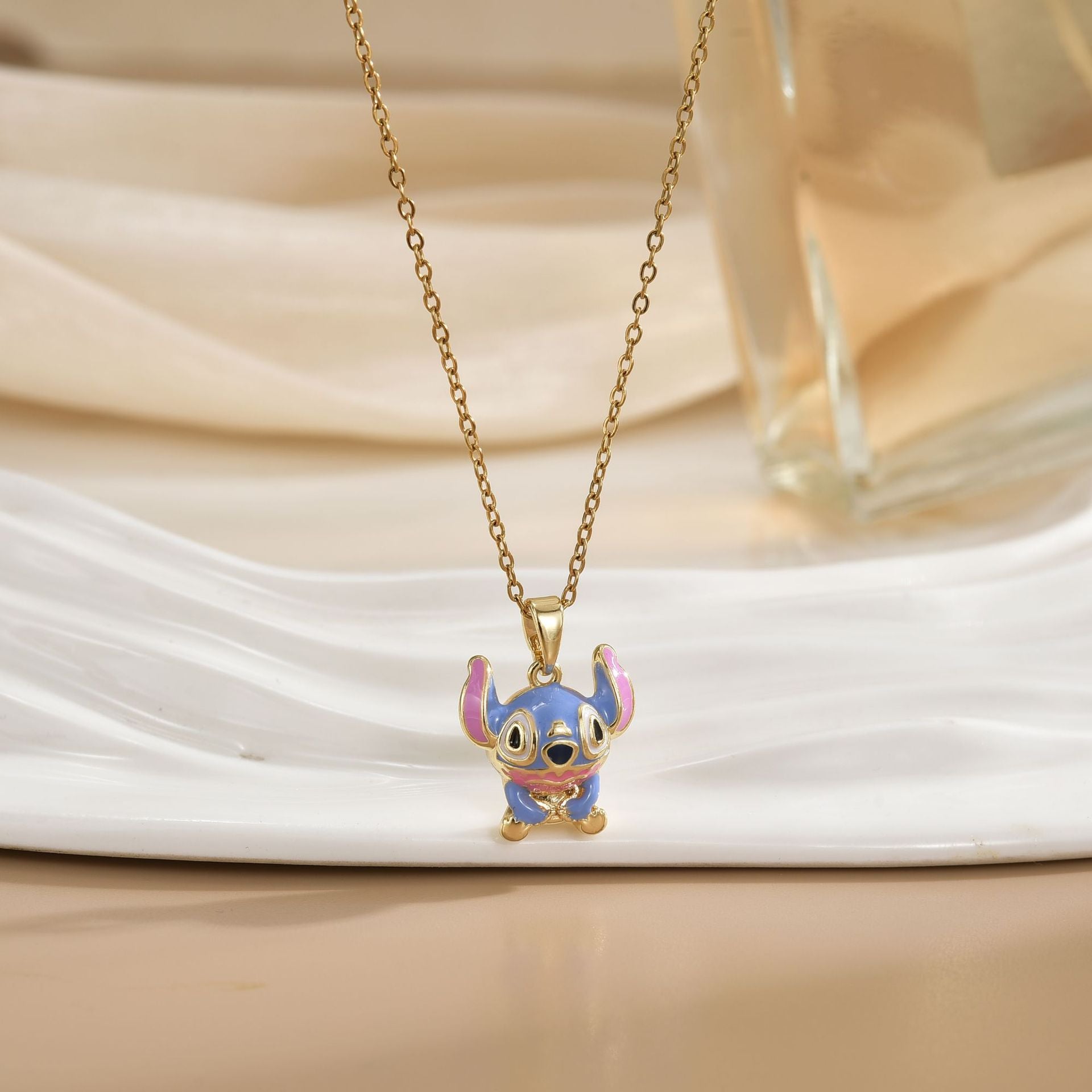 Wholesale Blue painted cartoon cute zircon necklace OLY Exclusive