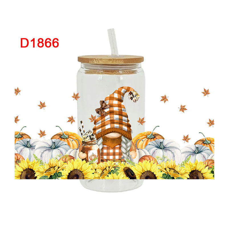 Wholesale  Pumpkin Flower Series 16oz Cup UV DTF Wraps