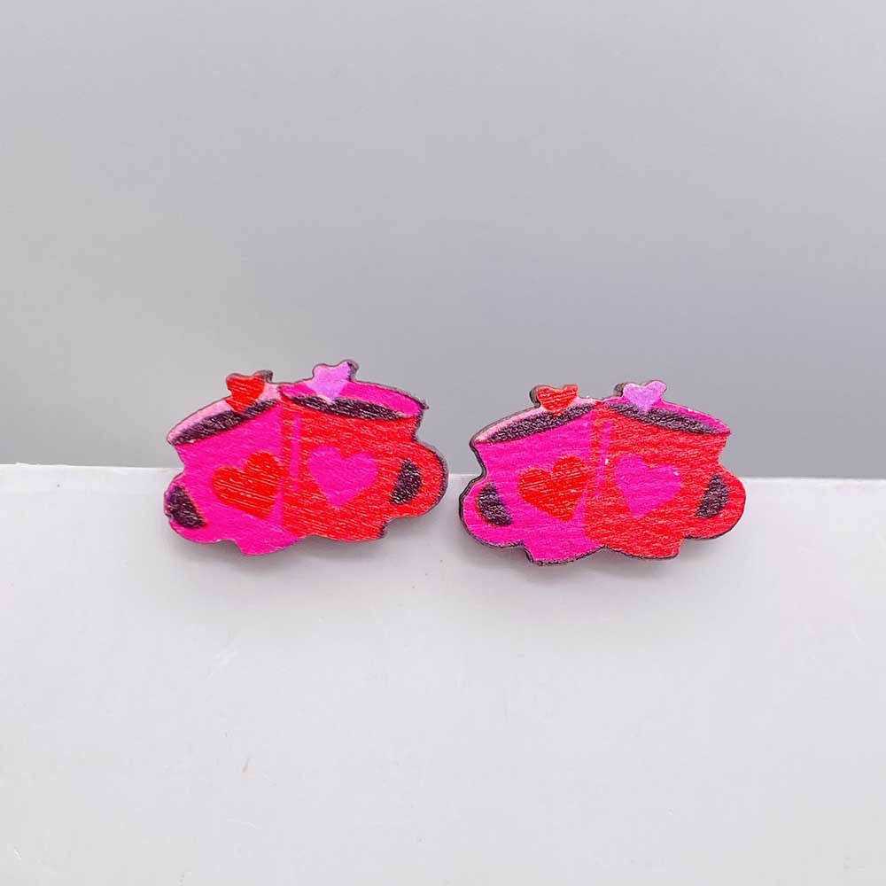 Wholesale Valentine's Day Pink Envelope Dwarf Rose Wooden Earrings