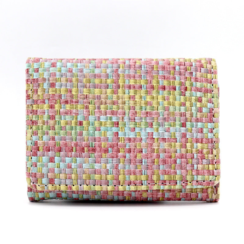 Wholesale of New Straw Woven PU Folding Wallets for Women's Mini Ultra-thin Wallet