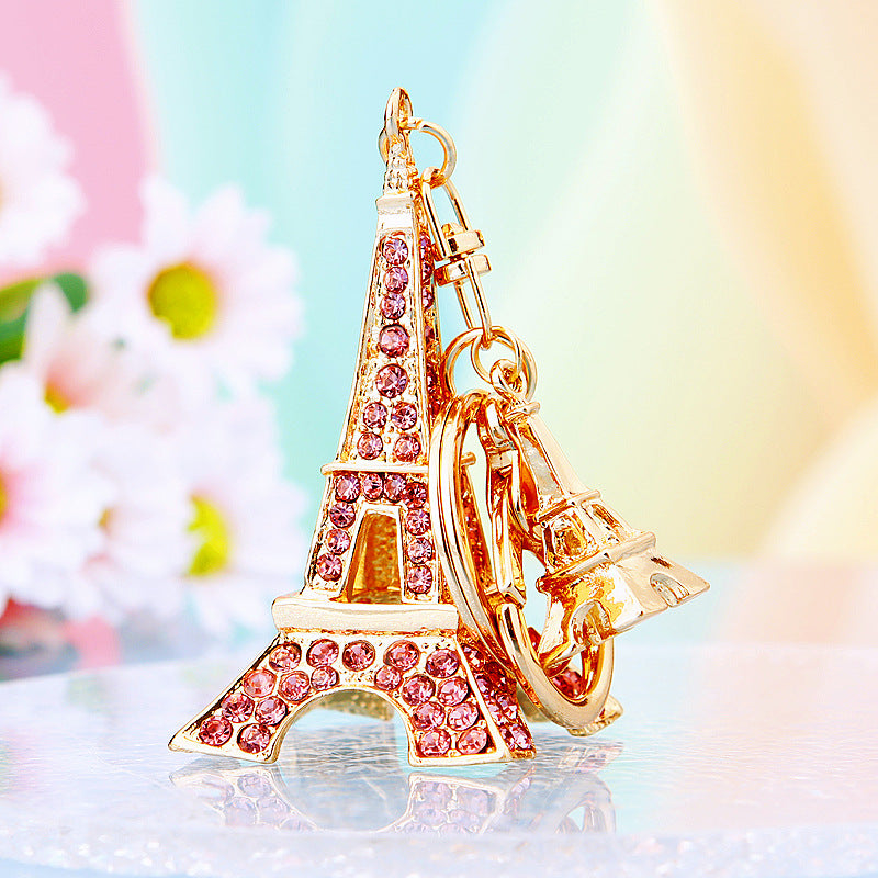 Wholesale Diamond studded Eiffel Tower metal keychain