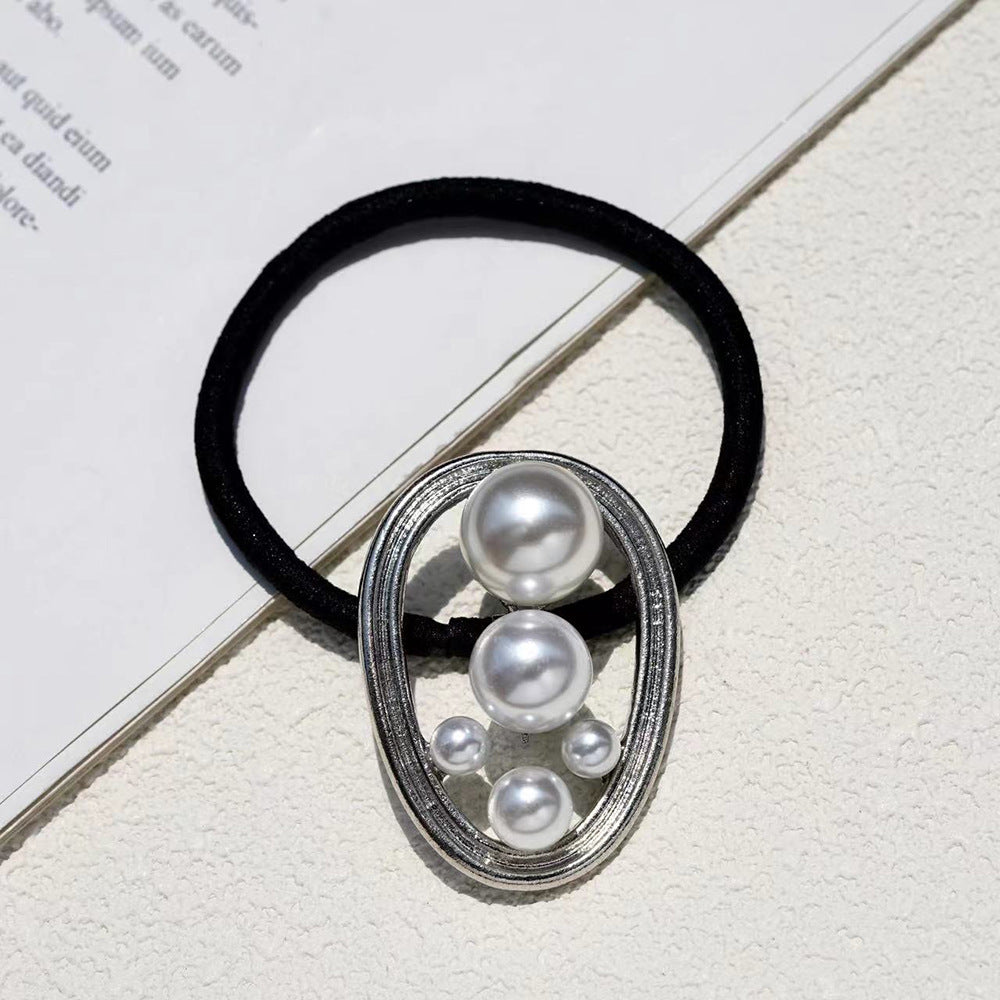 Wholesale pearl headdress metal hair rope hair accessories niche hair rope