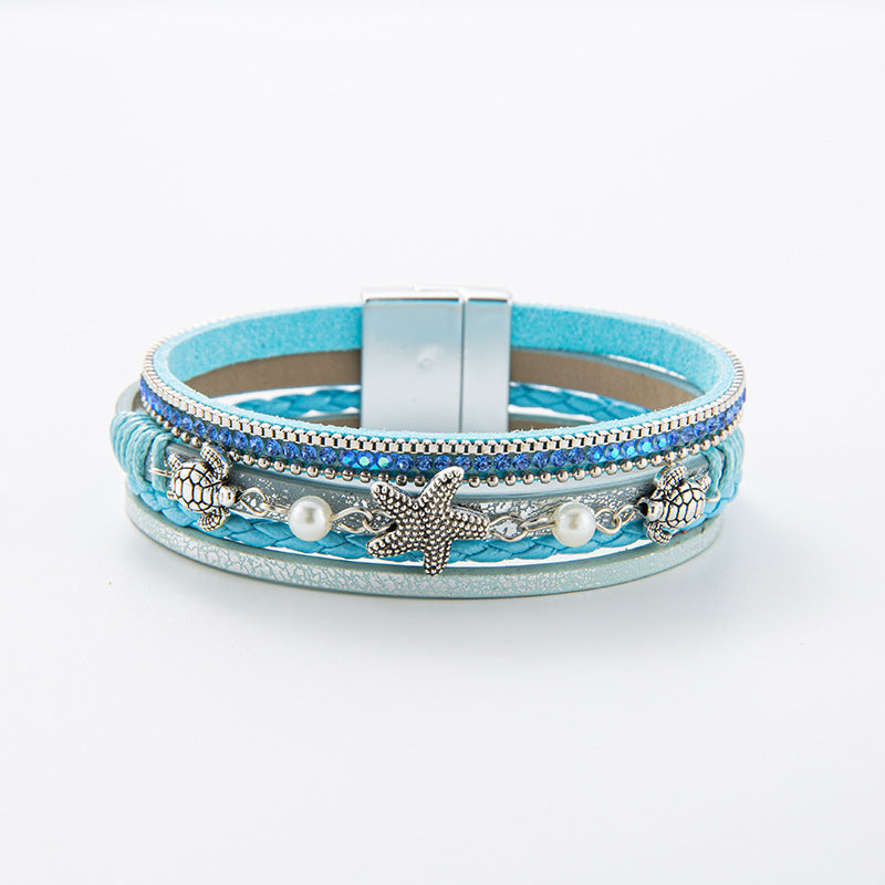 Wholesale Summer beach vacation seashell starfish multi-layer  Layered Bracelet Set