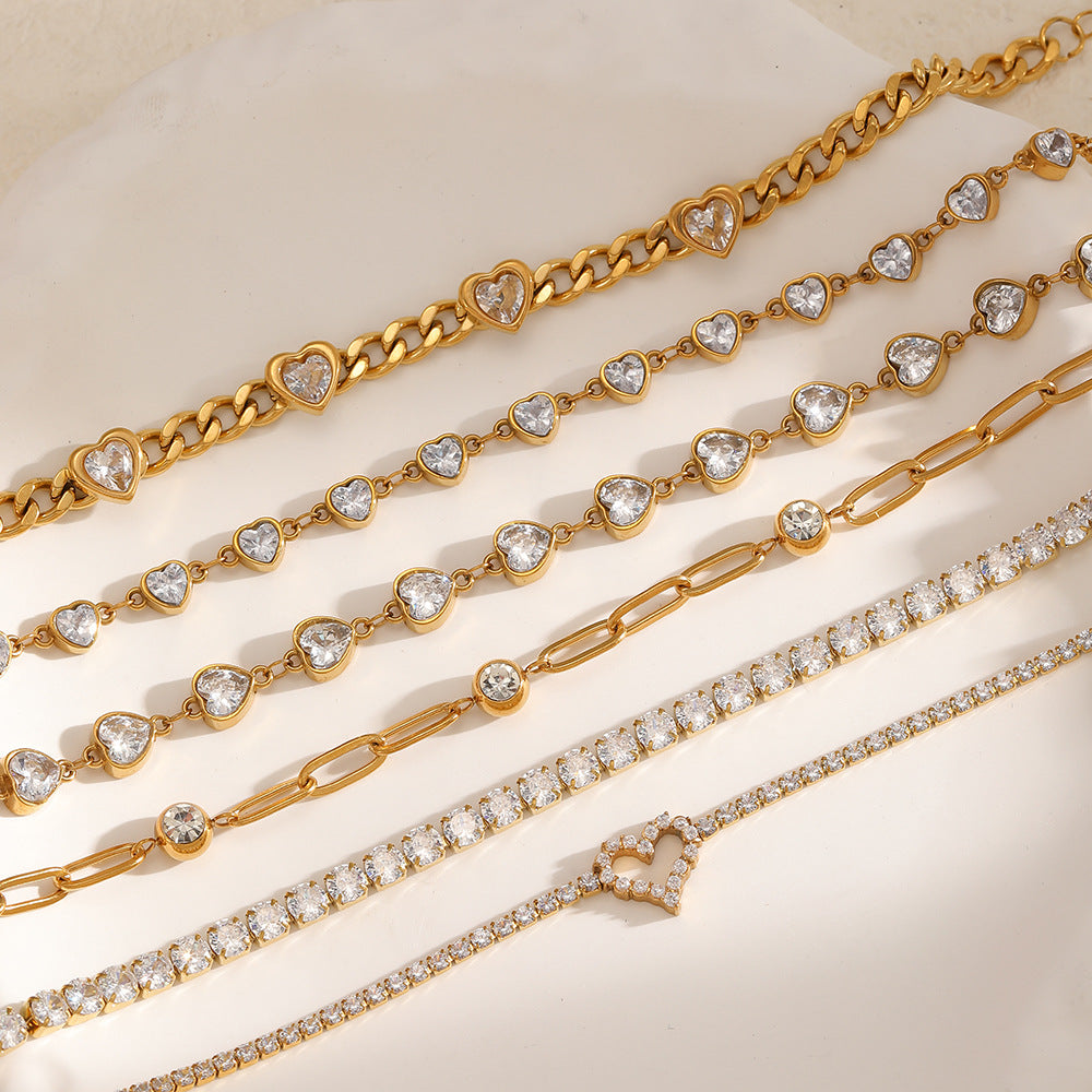 Wholesale Gold multi heart diamond studded stainless steel bracelet