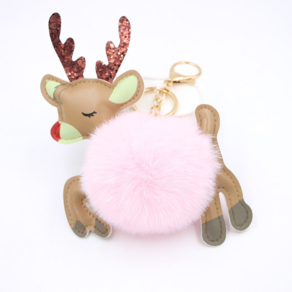 Wholesale Christmas Deer Plush Ball Keychain