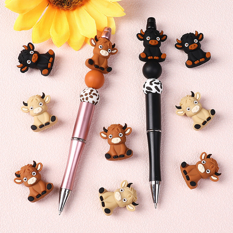 Wholesale 20pcs 3D Cartoon Highland Cow Silicone Beads