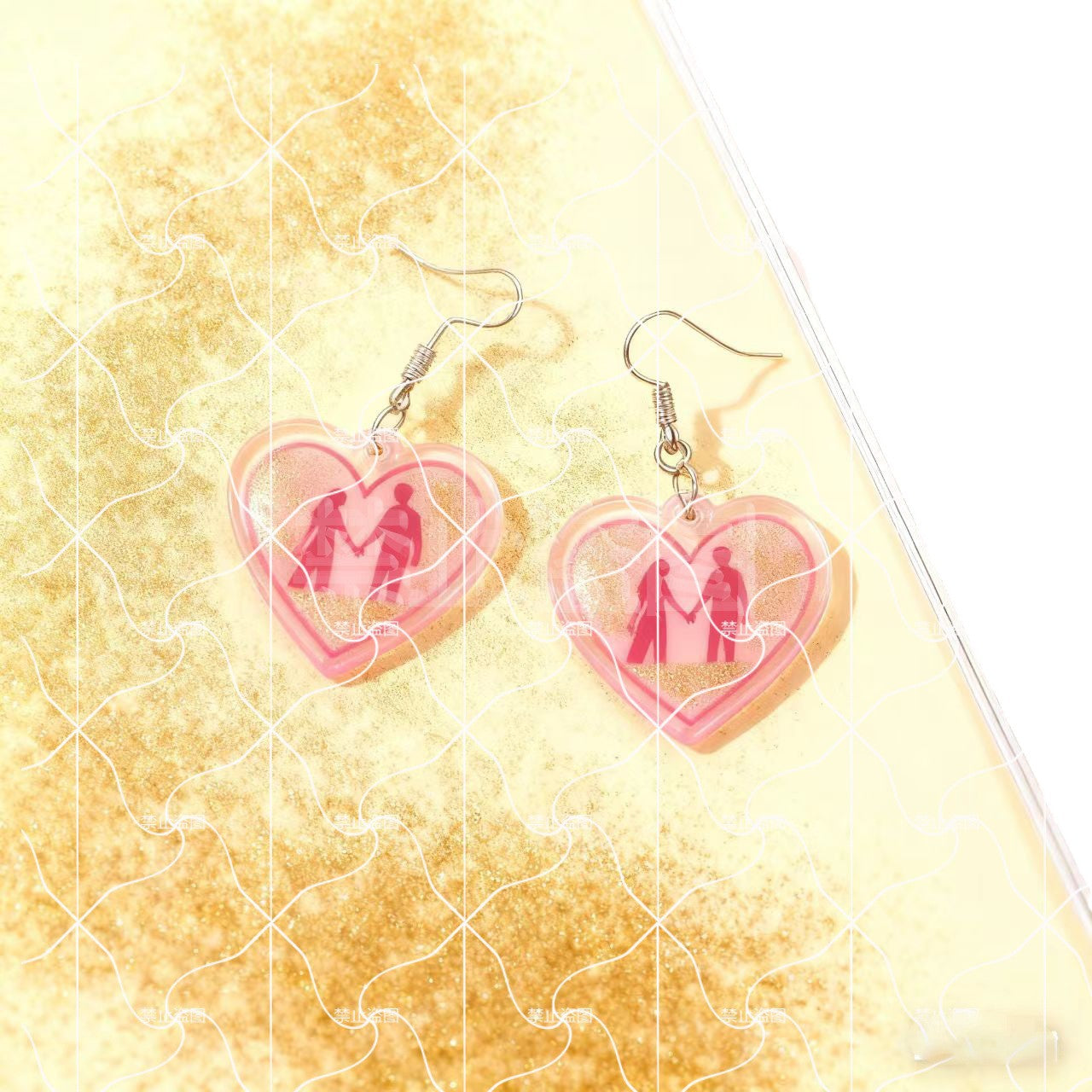 Wholesale Valentine' s Day Acrylic Printing 2D Flat Couple Earrings