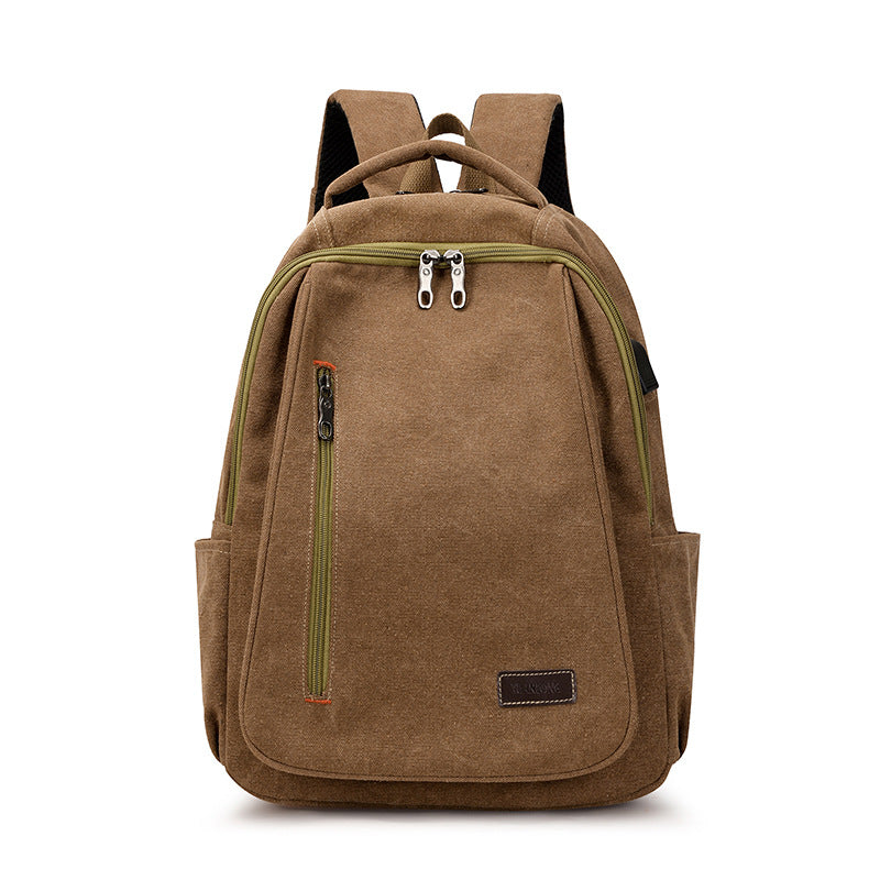 Wholesale Simple Casual Backpack Large Capacity Canvas Bookbag Student Computer Bag