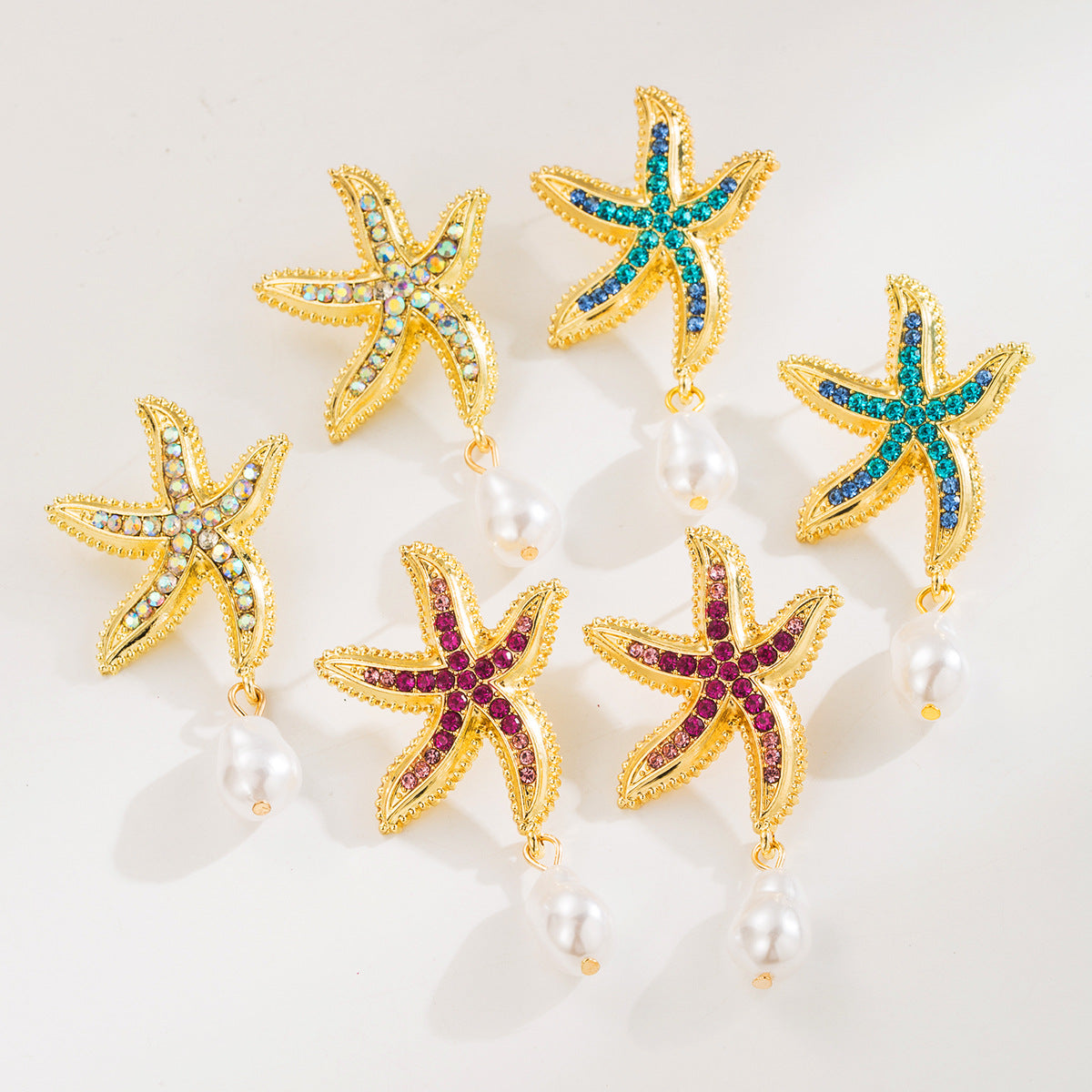 Wholesale Diamond Starfish Ocean Style Alloy Earrings