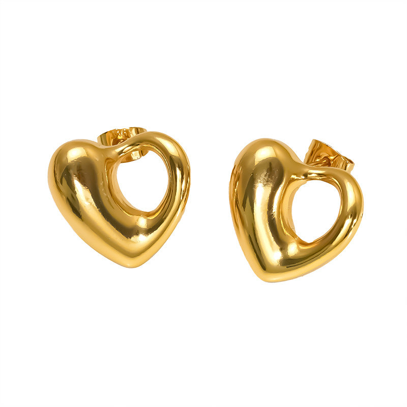 Wholesale Stainless Steel 18K Gold Plated Heart Inlaid Shell Stud Earrings