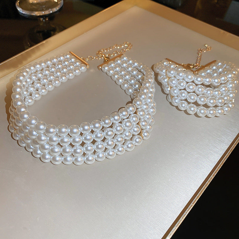 Wholesale Pearl Four-layer Retro Fashion Bracelet Necklace