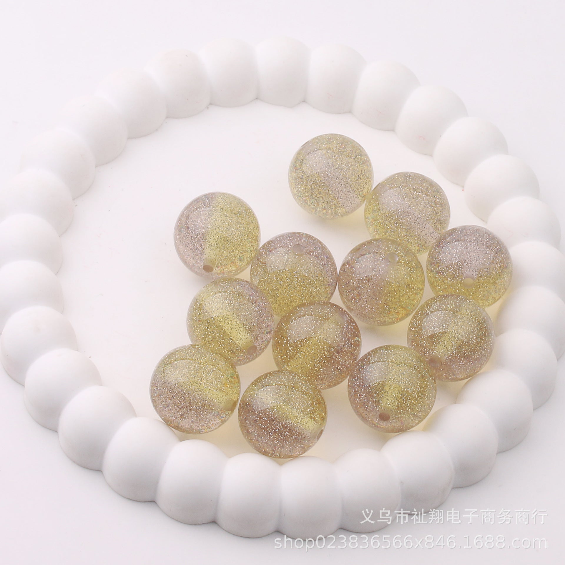 Wholesale 100pcs 20mm Fine Flash Two-color Diamond Sand Resin Straight Hole DIY Beads