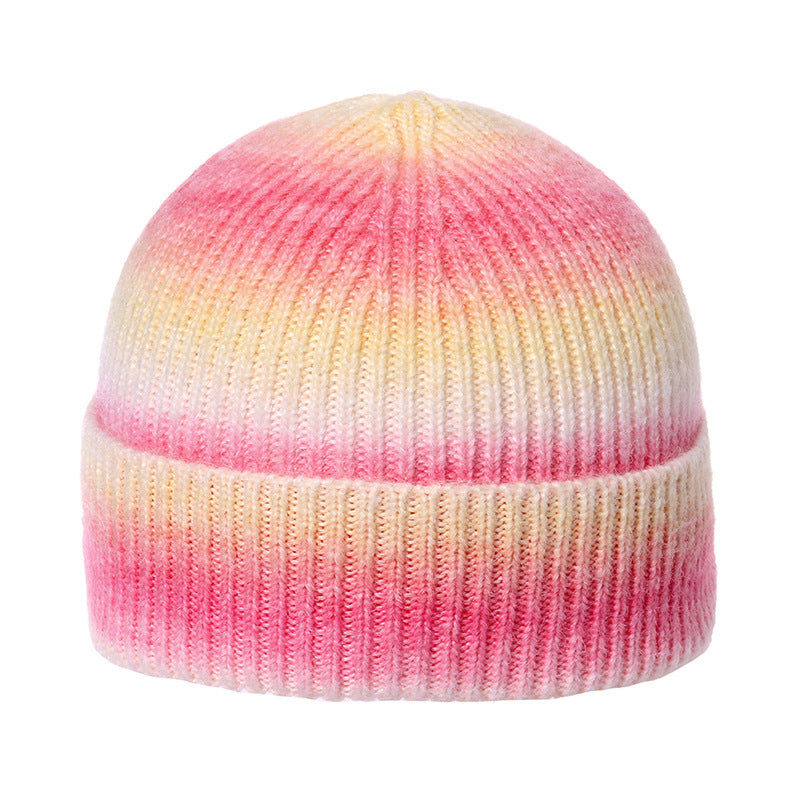Wholesale Trendy Gradient Tie-dye Print Warm Rainbow Fashion Wool Hat