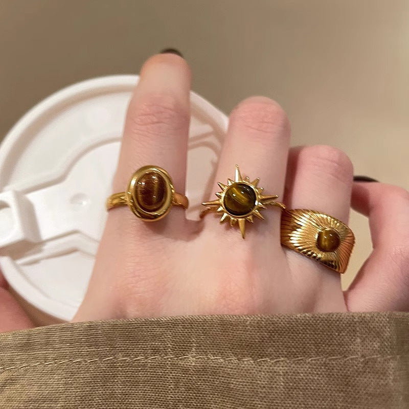 Wholesale Golden Sunflower Tiger Eye Ring